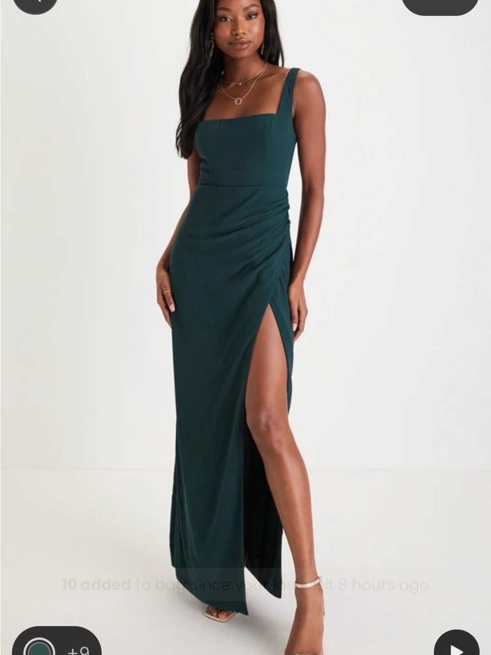 Lulu's Emerald Green Square-Neck Maxi Dress with High Thigh Slit